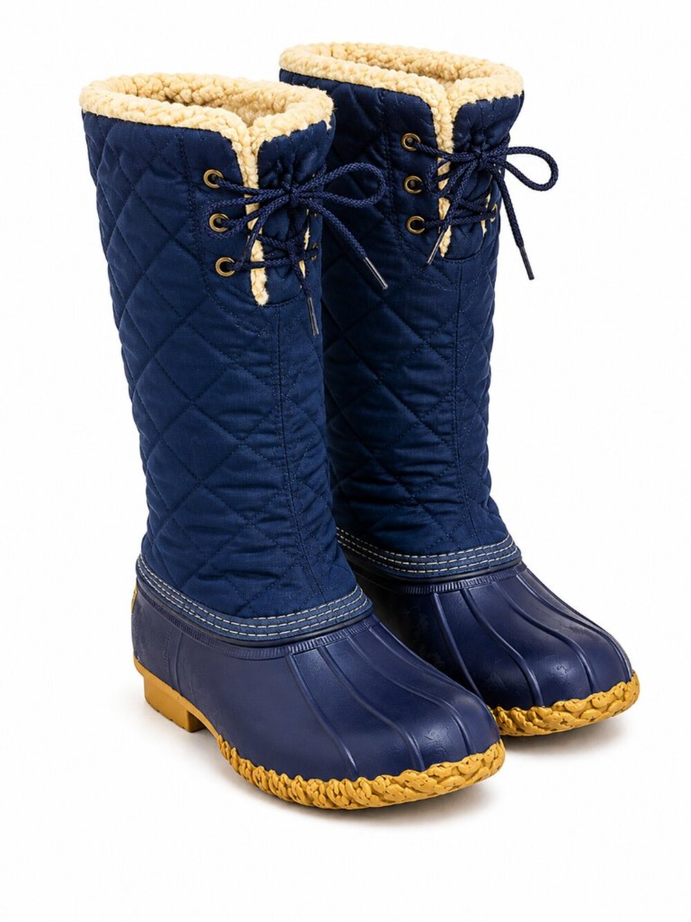 Vintage LL Bean Womens Quilted Duck Boots Blue Sherpa Lined Winter Boots 8